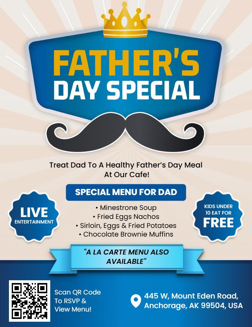 Father's Day Special Crown and Mustache Cafe Flyer Template