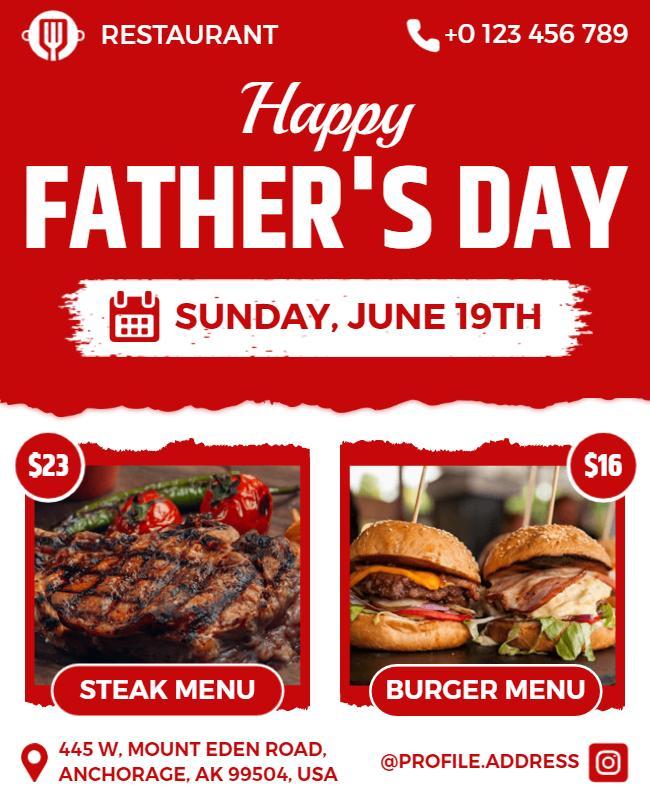 Fathers Day Special Restaurant Menu Flyer Template