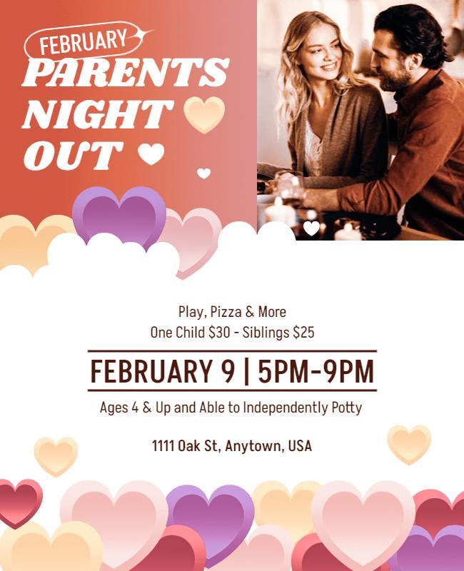 February Parents Night Out Event Flyer Template