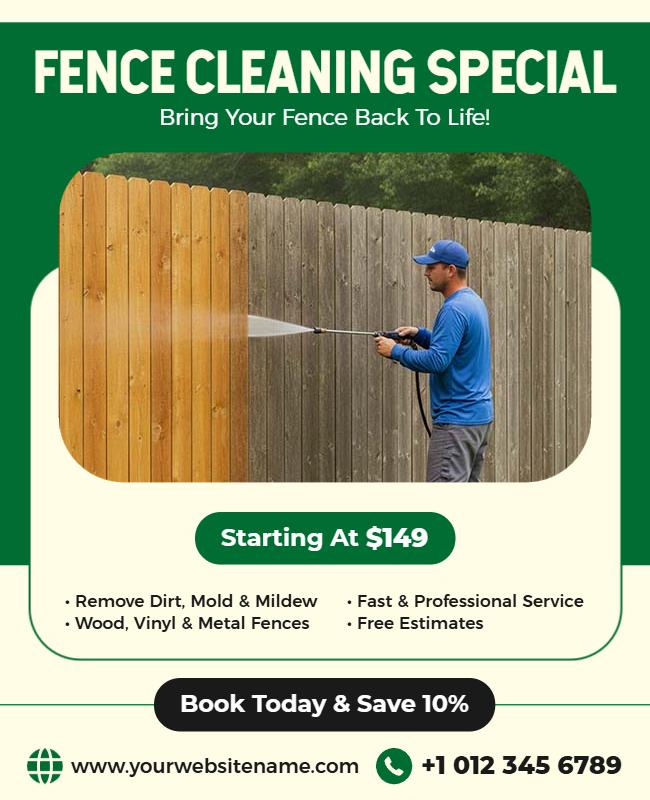 Fence Cleaning Service Promotional Flyer Template