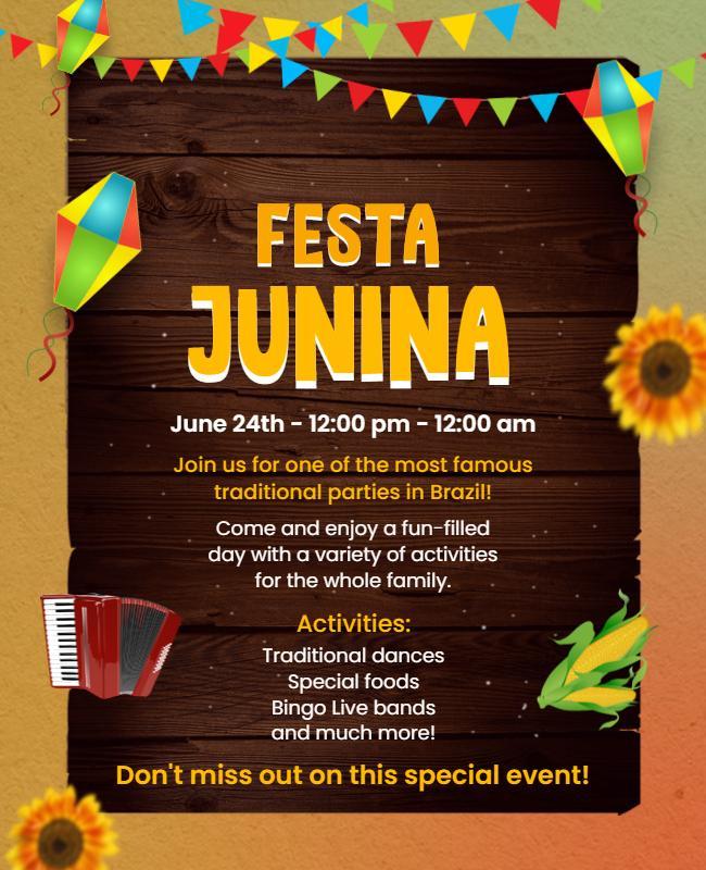 Colorful Rustic Festa Junina Family Celebration Flyer Template