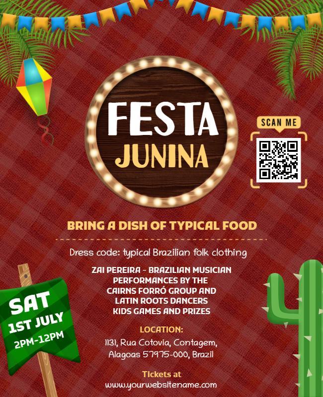 Festive Tropical Brazilian Festa Junina Celebration Flyer Template