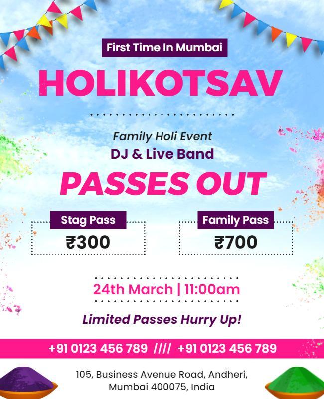 Festival Holi Celebration Event Flyer Template