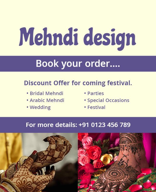 Festival Mehndi Design Booking Flyer Template