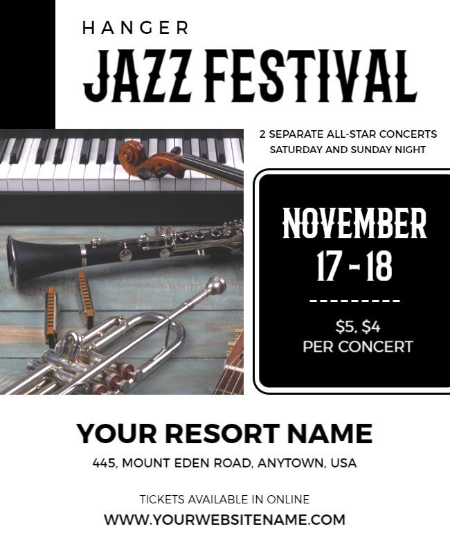 Classic Black and White Jazz Festival Flyer Template