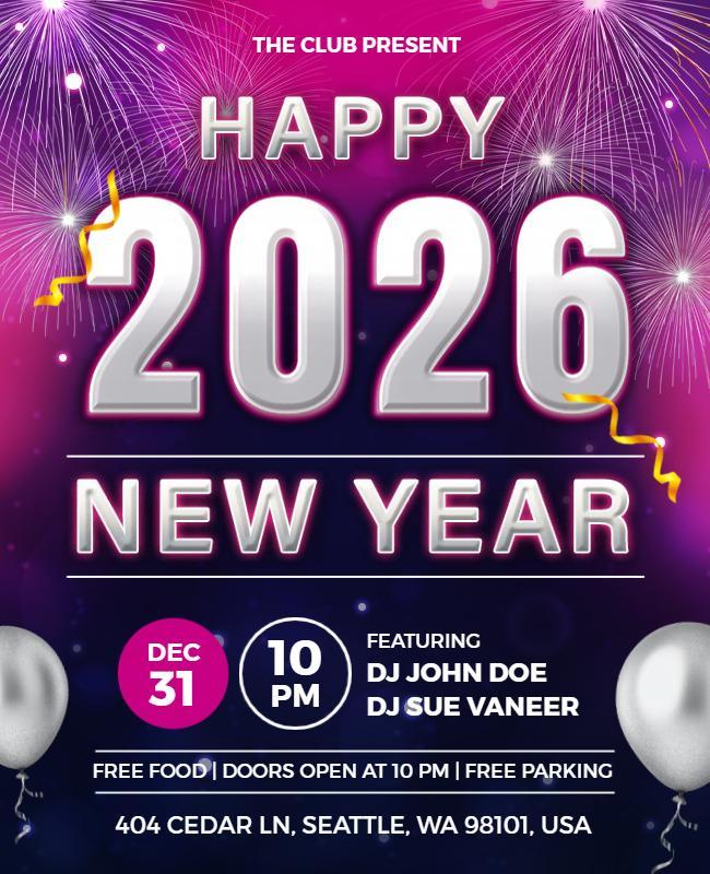 Festive 2026 New Year Party Invitation Flyer Template