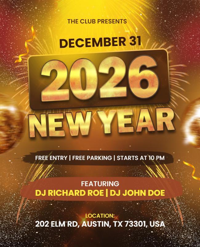 Festive 2026 New Year’s Eve Party Announcement Flyer Template