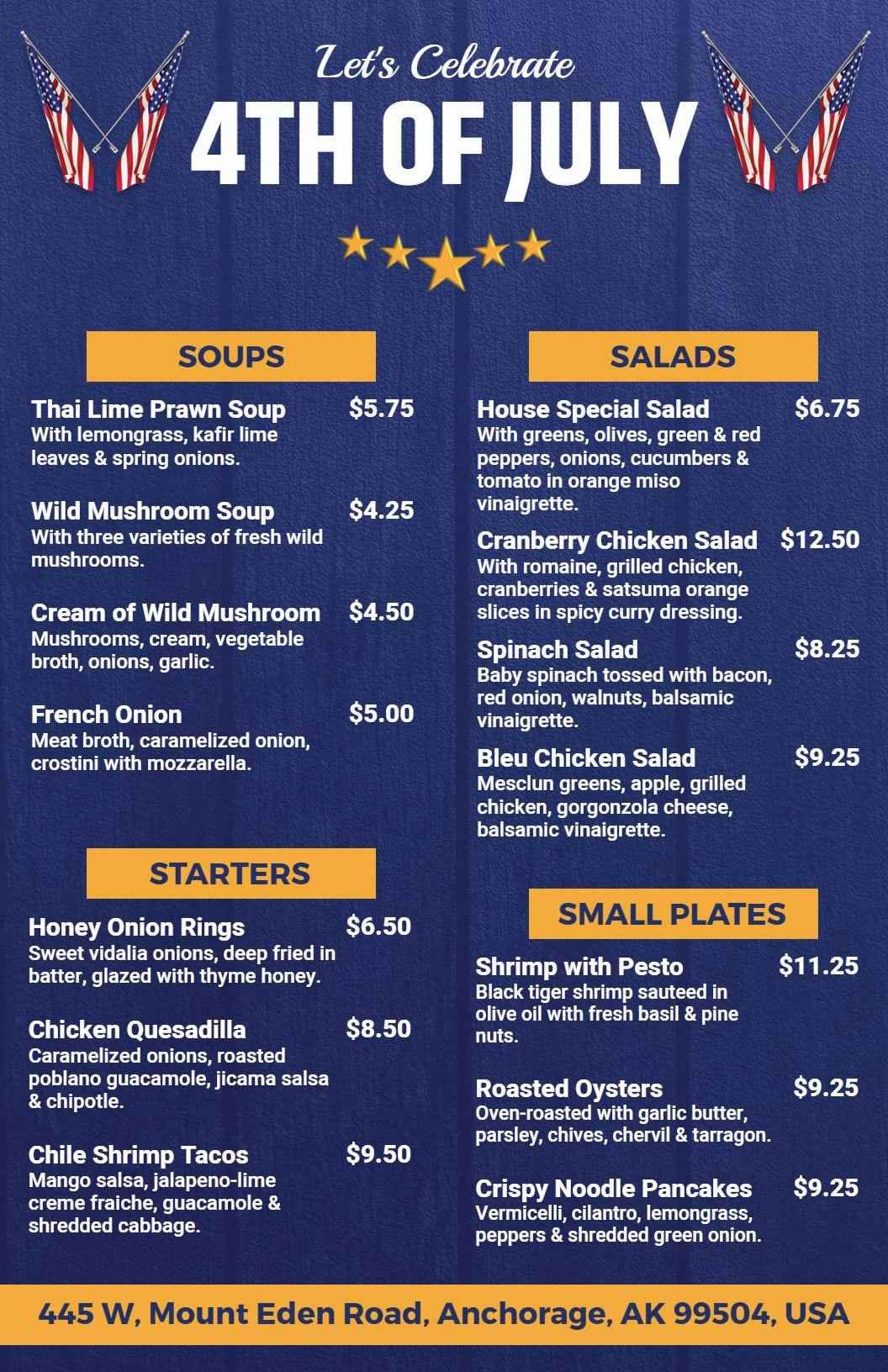 Festive 4th of July Dishes and Celebratory Favorites Menu Template