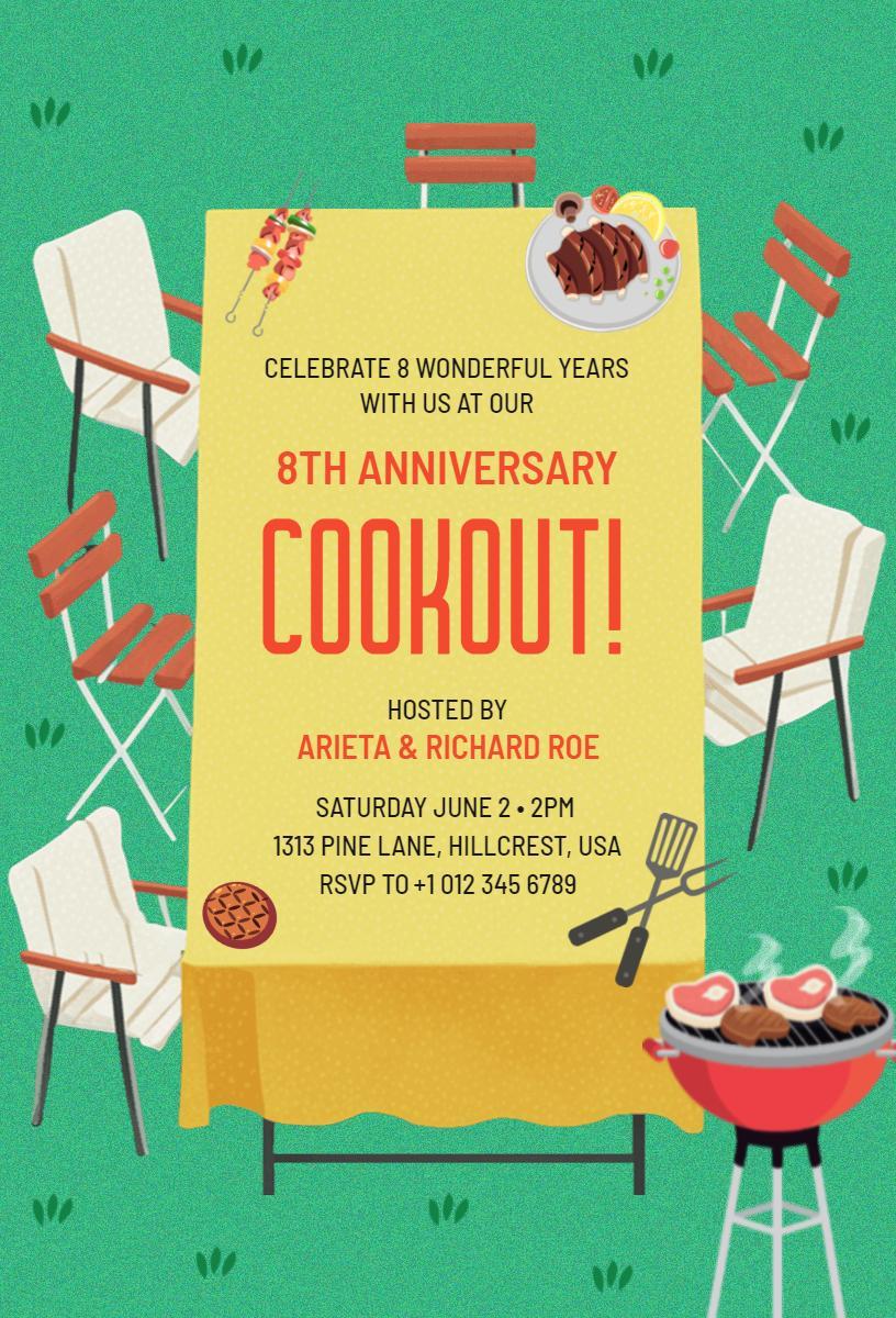 Festive 8th Anniversary Cookout Celebration Invitation Template