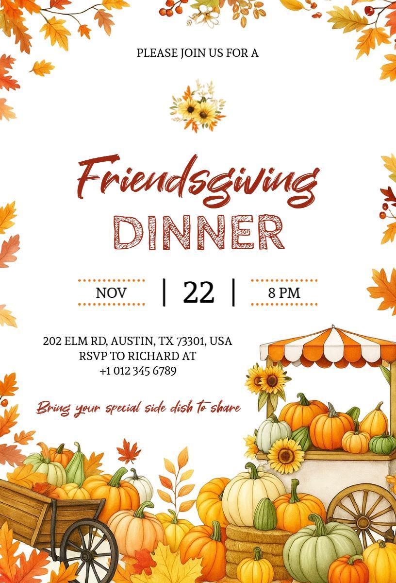 Festive Autumn Friendsgiving Dinner Celebration Invitation Template