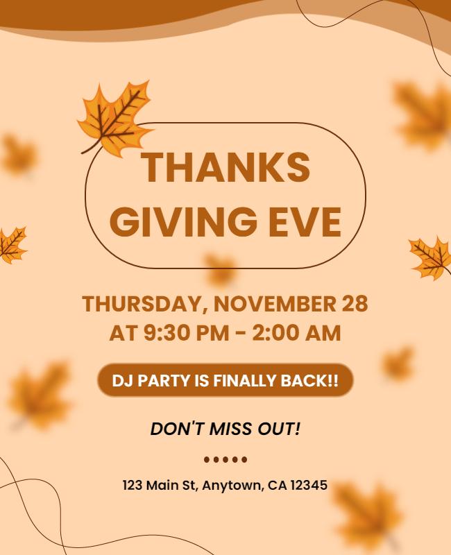 Festive Autumn Leaves Thanksgiving Party Invitation Poster Template