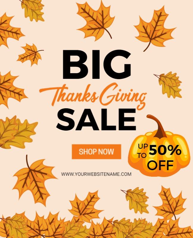 Festive Autumn Leaves Thanksgiving Sale Poster Template