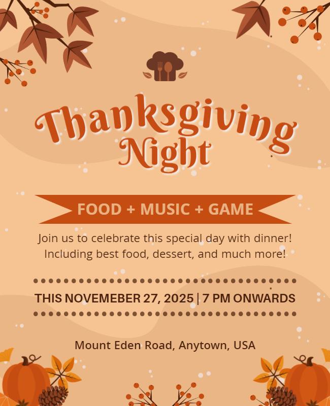 Festive Autumn Thanksgiving Night Celebration Poster Template