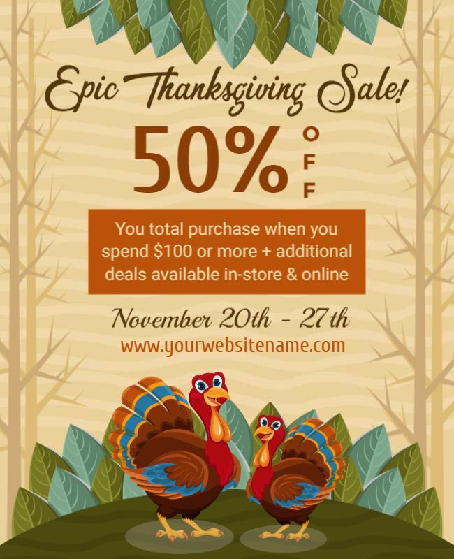 Festive Autumn Thanksgiving Sale with Colorful Turkeys Poster Template