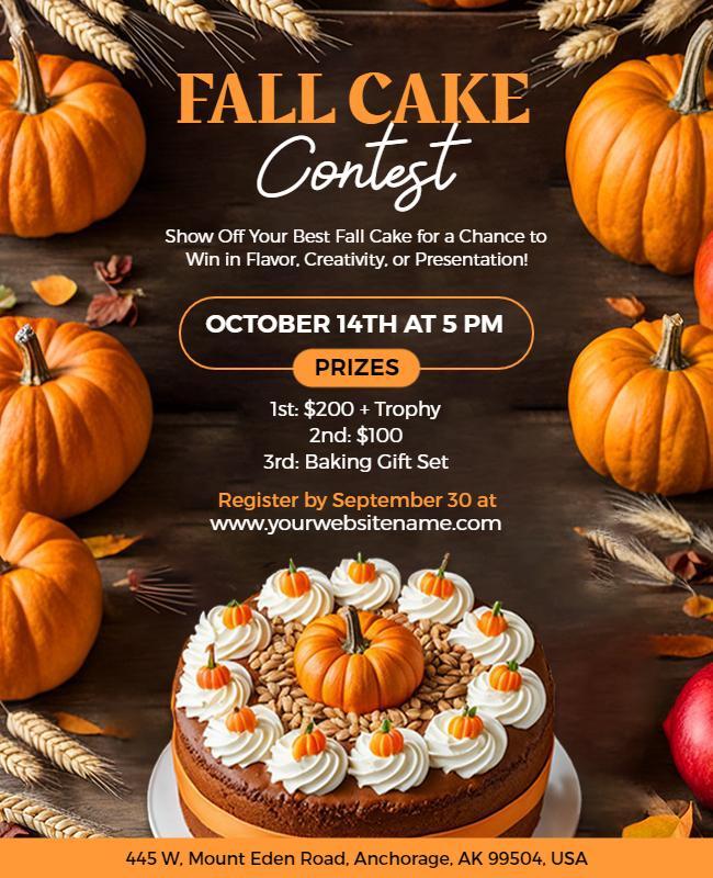 Festive Autumn-Themed Fall Cake Contest Poster Template