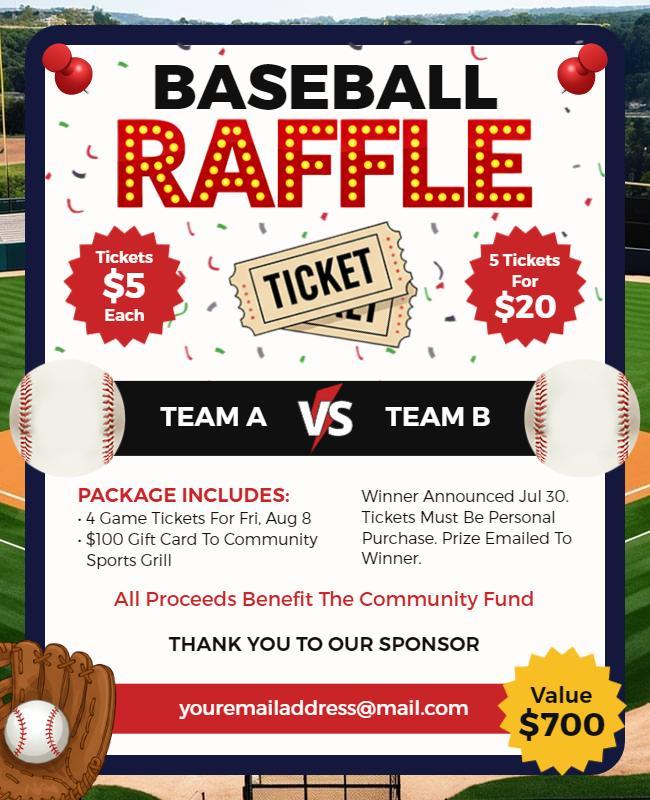 Festive Baseball Raffle Fundraiser Event Flyer Template