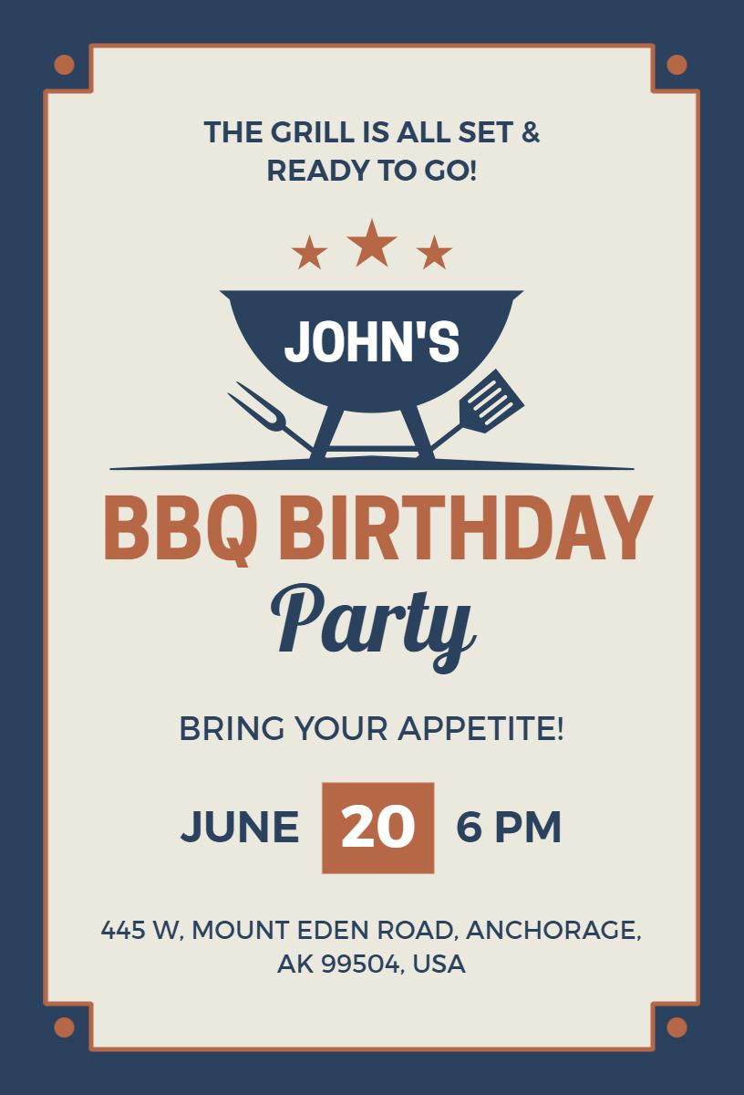 Festive BBQ Birthday Celebration Outdoor Party Invitation Template
