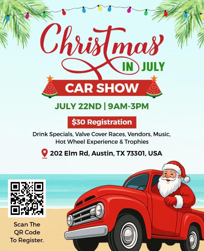 Festive Beachy Christmas in July Car Show Flyer Template