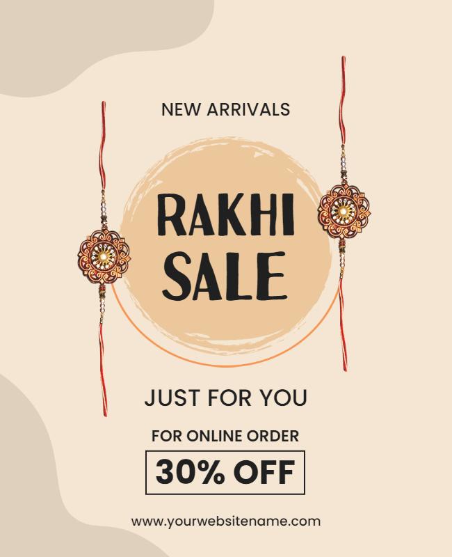Festive Beige Rakhi Sale with Discount Offer Poster Template