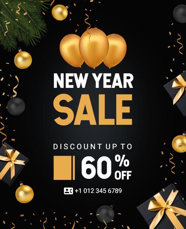 Festive Black New Year Sale Celebration Poster Template