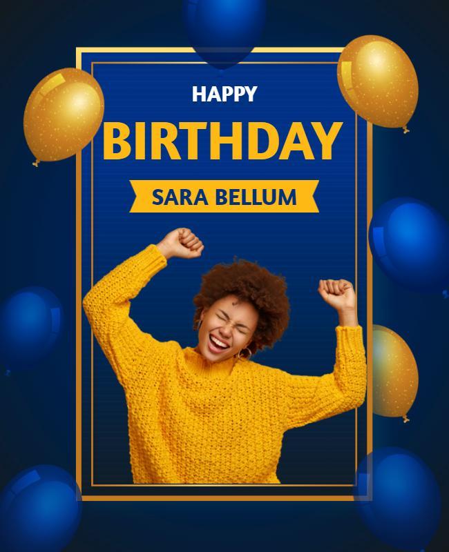 Festive Blue and Gold Birthday Celebration Poster Template