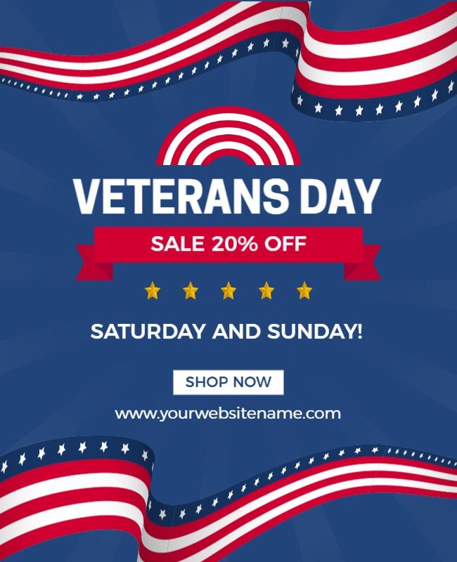 Festive Blue and Red Veterans Day Discount Event Poster Template