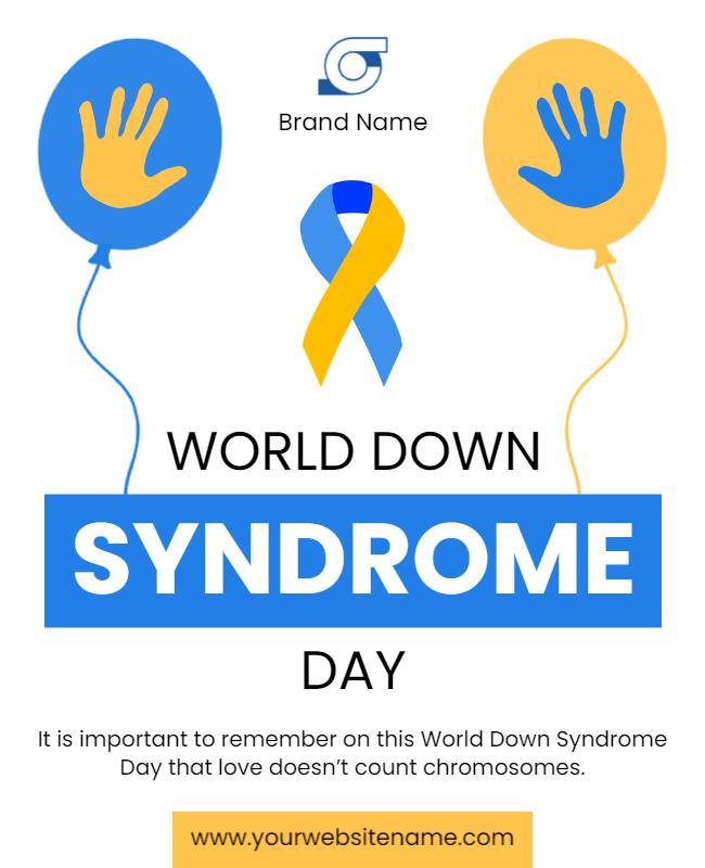Festive Blue and Yellow World Down Syndrome Day Poster Template