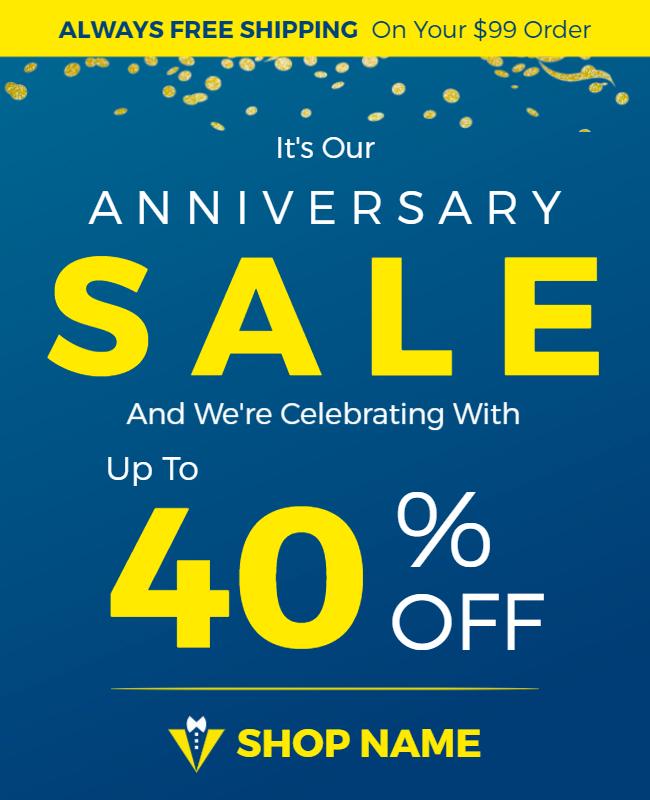 Festive Blue Anniversary Sale Discount Poster Template