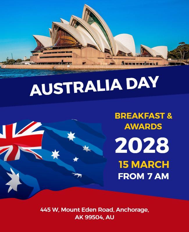 Festive Blue Australia Day Breakfast and Awards Poster Template