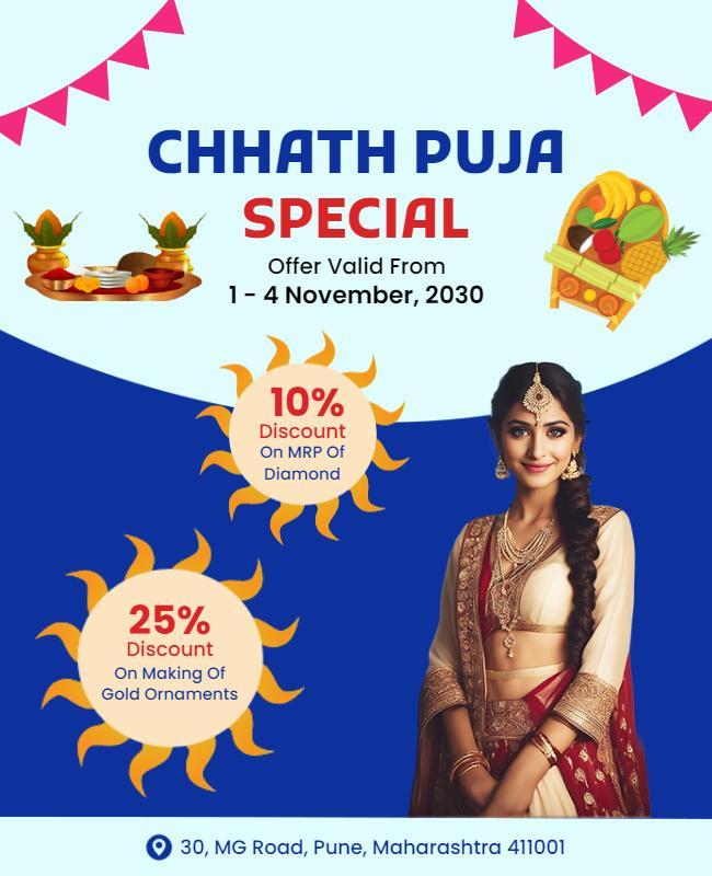 Festive Blue Chhath Puja Special Offer Poster Template