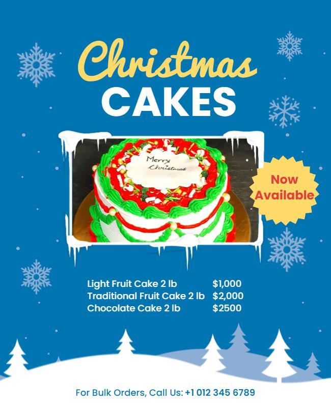 Festive Blue Christmas Cakes Promotion Poster Template