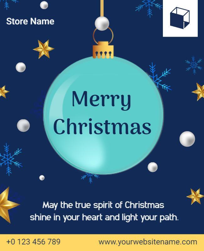 Festive Blue Christmas Ornament Greeting Poster Template