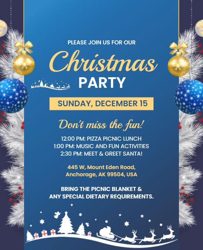 Festive Blue Christmas Party Invitation Poster Template