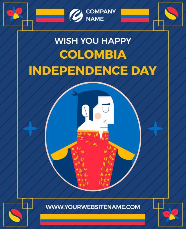 Festive Blue Colombia Independence Day Celebration Poster Template