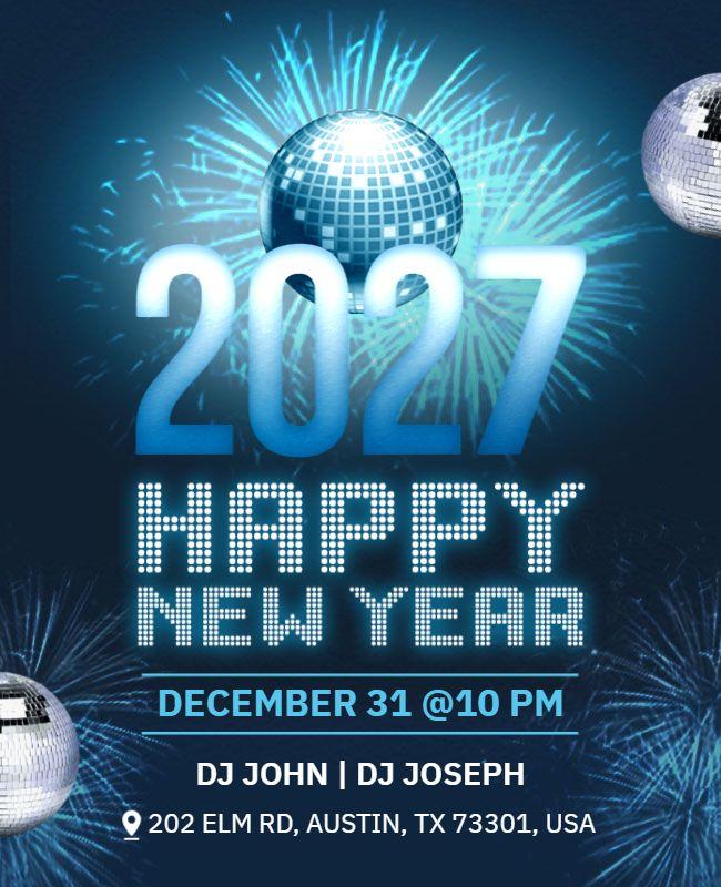 Festive Blue Disco Ball New Year Celebration Flyer Template