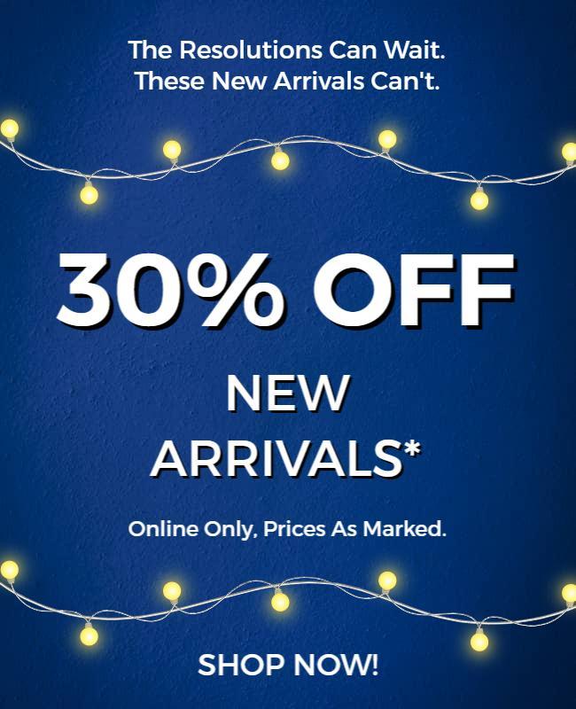 Festive Blue Discount for New Arrivals Shopping Poster Template