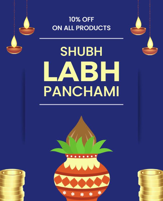 Festive Blue Diwali Labh Panchami Sale Poster Template