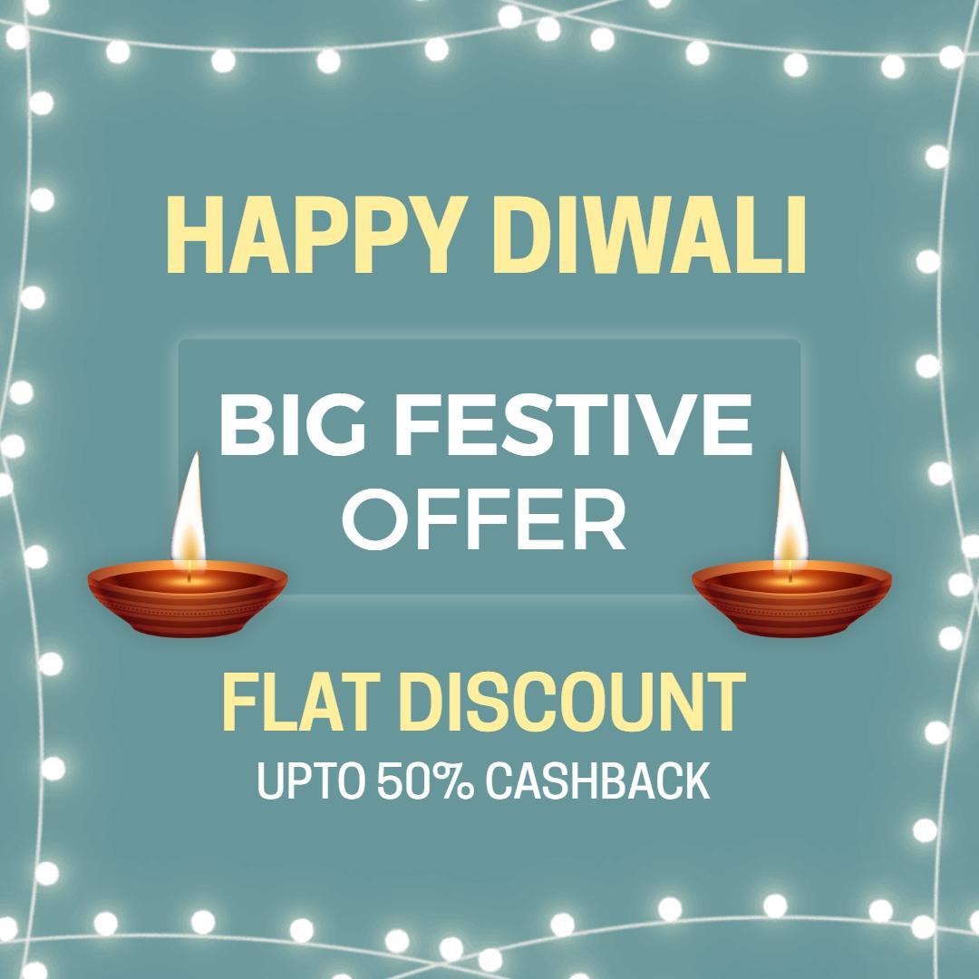 Festive Blue Diwali Promotion with Cashback Offer Ad Template