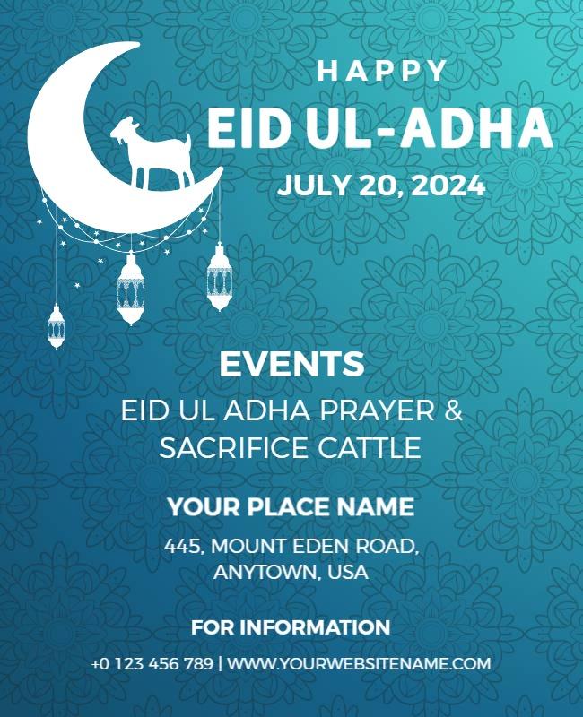Festive Blue Eid al-Adha Celebration Prayer Flyer Template
