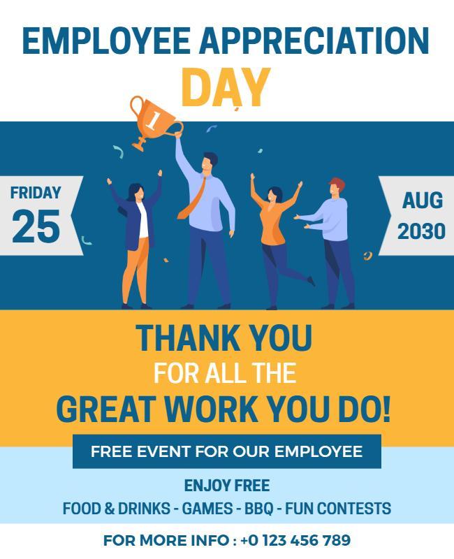 Festive Blue Employee Appreciation Day Celebration Poster Template