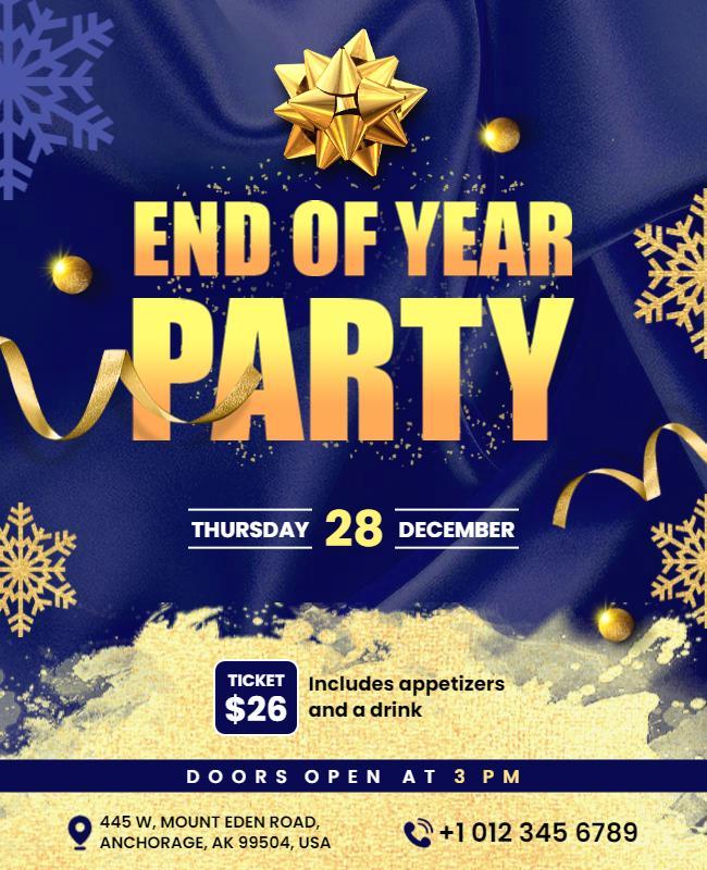 Festive Blue End of Year Celebration Party Poster Template