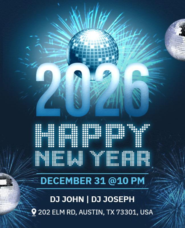 Festive Blue Glittering New Year Countdown Party Flyer Template