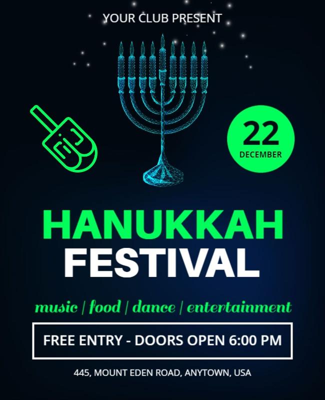 Festive Blue Hanukkah Celebration Festival Poster Template