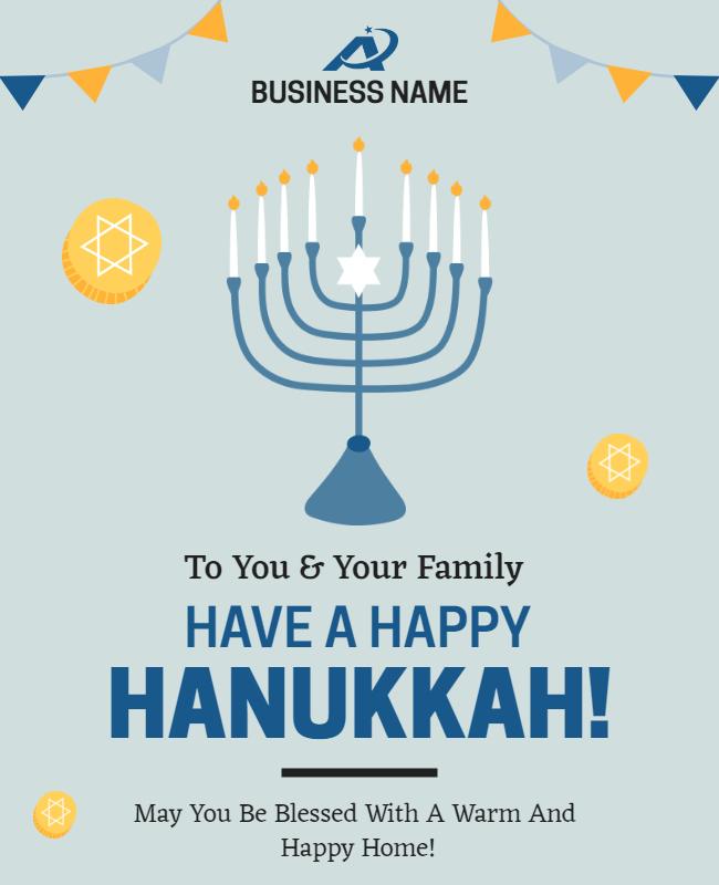 Festive Blue Hanukkah Celebration Greeting Poster Template