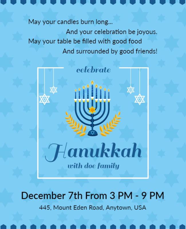 Festive Blue Hanukkah Celebration Invitation Poster Template