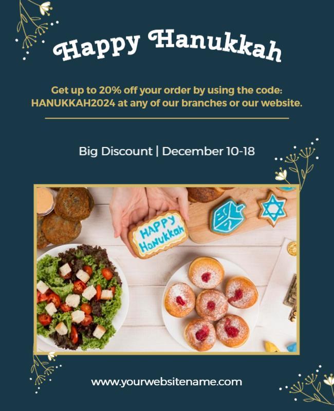 Festive Blue Hanukkah Discount Offer Poster Template