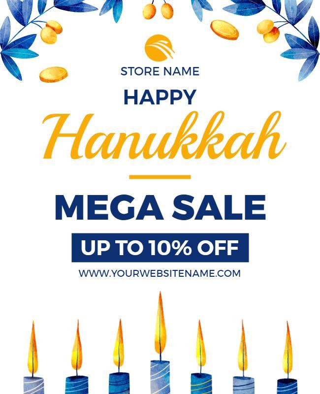 Festive Blue Hanukkah Mega Sale Discount Poster Template