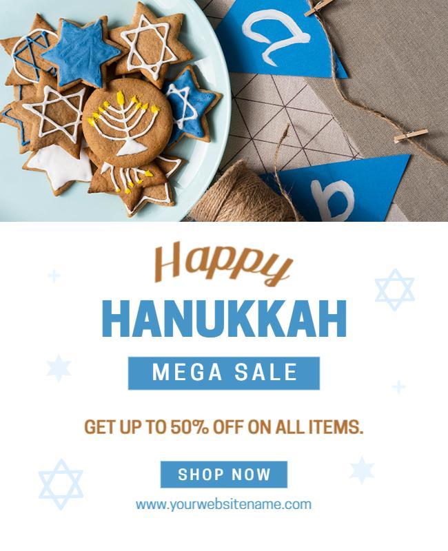 Festive Blue Hanukkah Mega Sale Promotional Poster Template