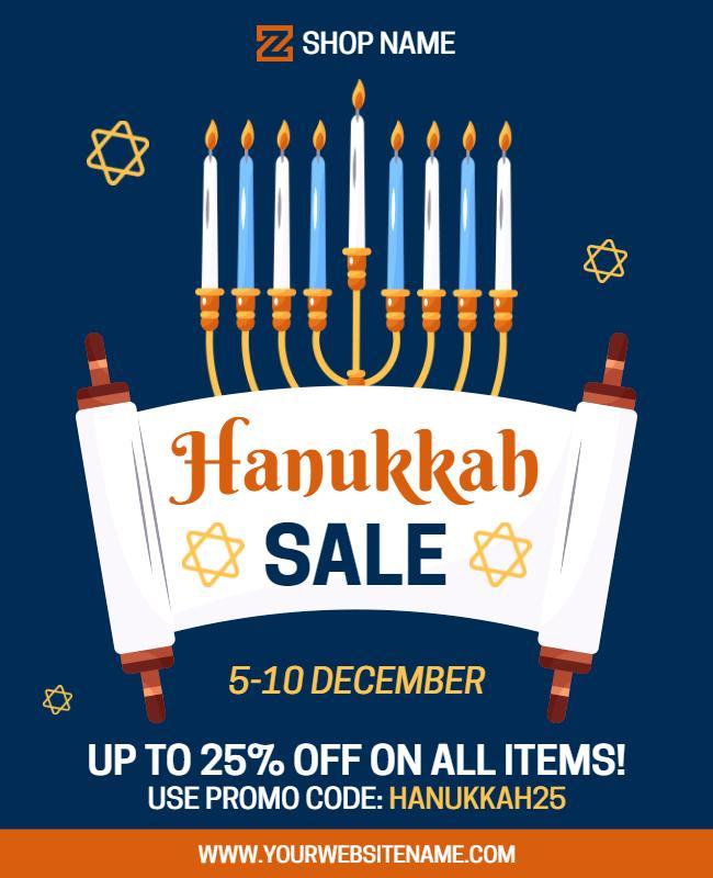 Festive Blue Hanukkah Sale Promotional Poster Template