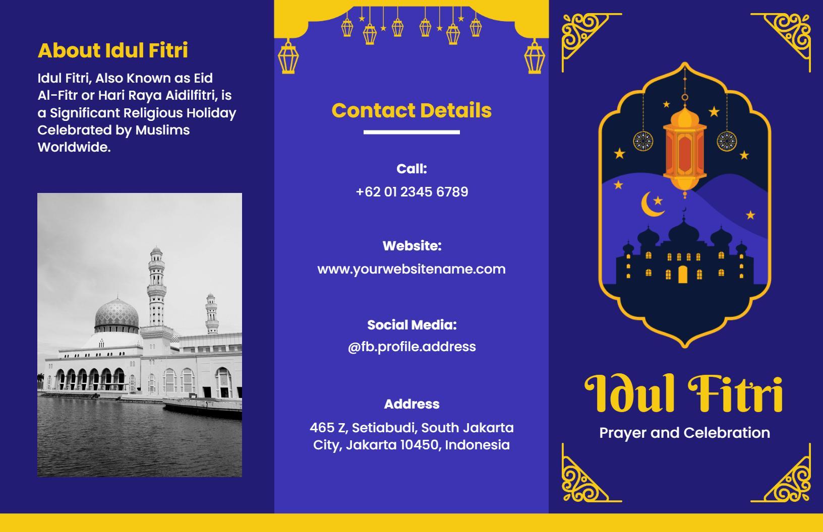 Festive Blue Idul Fitri Prayer and Celebration Brochure Template